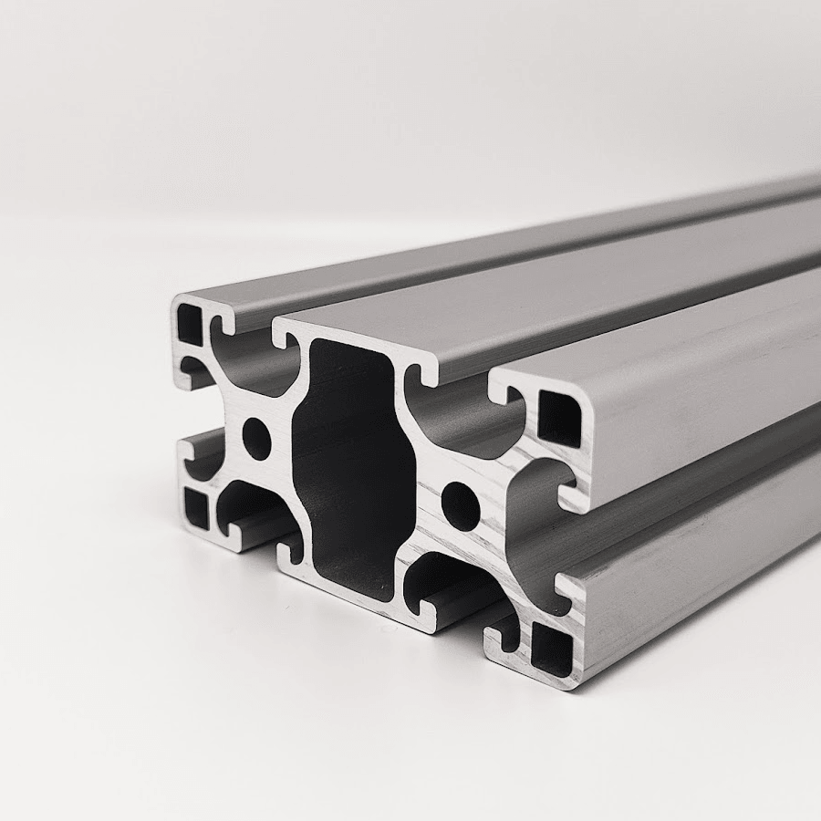 Maschinenbauprofil mit der Abmessung 40x80 Millimeter in leichter Form und naturfarben.