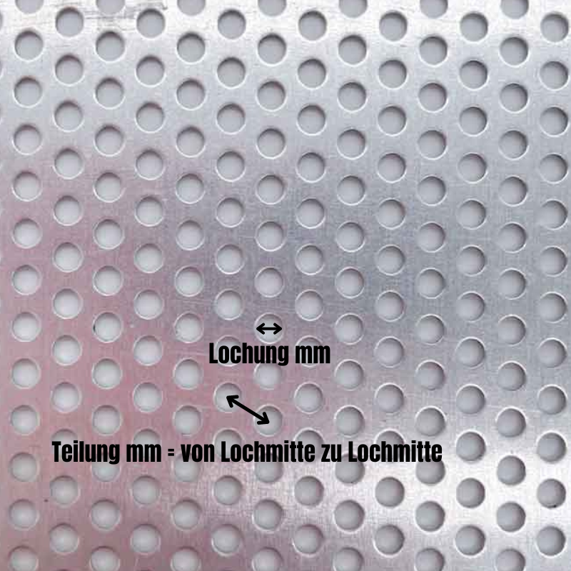 Edelstahl Lochblech Werkstoff 1.4301 - Rundlochung versetzte Reihe - 2 x 1000 x 2000 mm - verschiedene Lochung/Teilung
